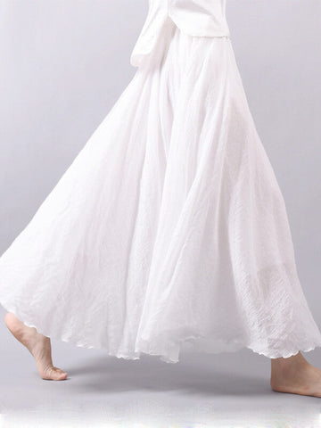 Woochic jupe longue coton unicolore fluide femme décontracté Blanche S